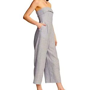 Lucky Brand Striped Strap or Strapless Cropped Jumpsuit Women Medium Blue Jewel